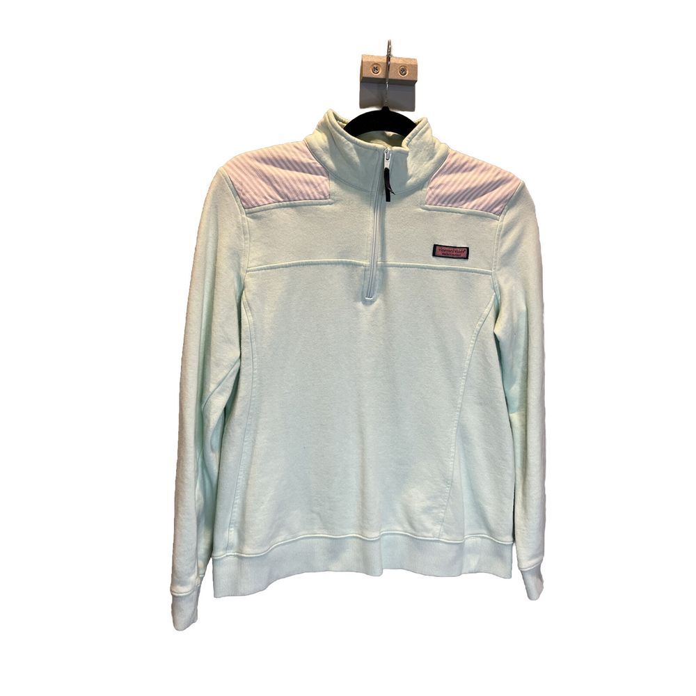 Vineyard Vines Mint Green with Pink Strip Shoulders 3/4 Zip Shep Shirt Medium